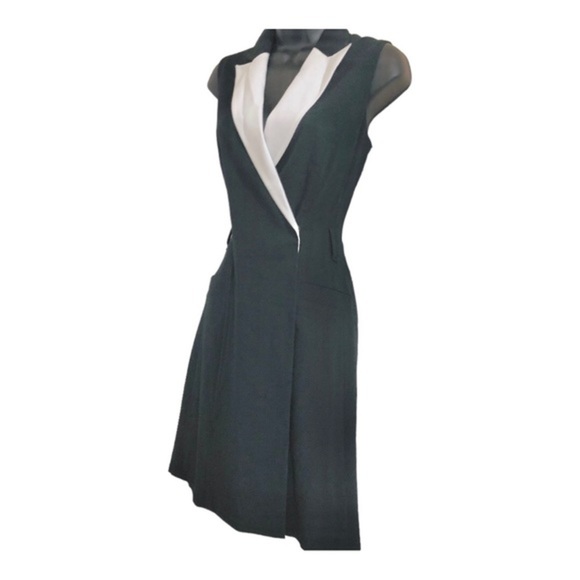 Calvin Klein black zip up white lapel tuxedo style sleeveless dress size‎ 4 new - Picture 5 of 16